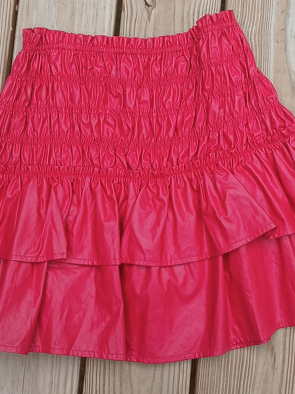 Smocked Tiered Mini Skirt in Bright Red